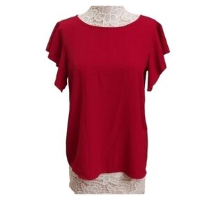 ACESHIN M Red Butterfly Sleeve Tie Back Pullover Top